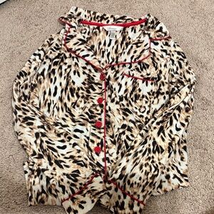 Soma Leopard-Print Pajama Top with Red Trim